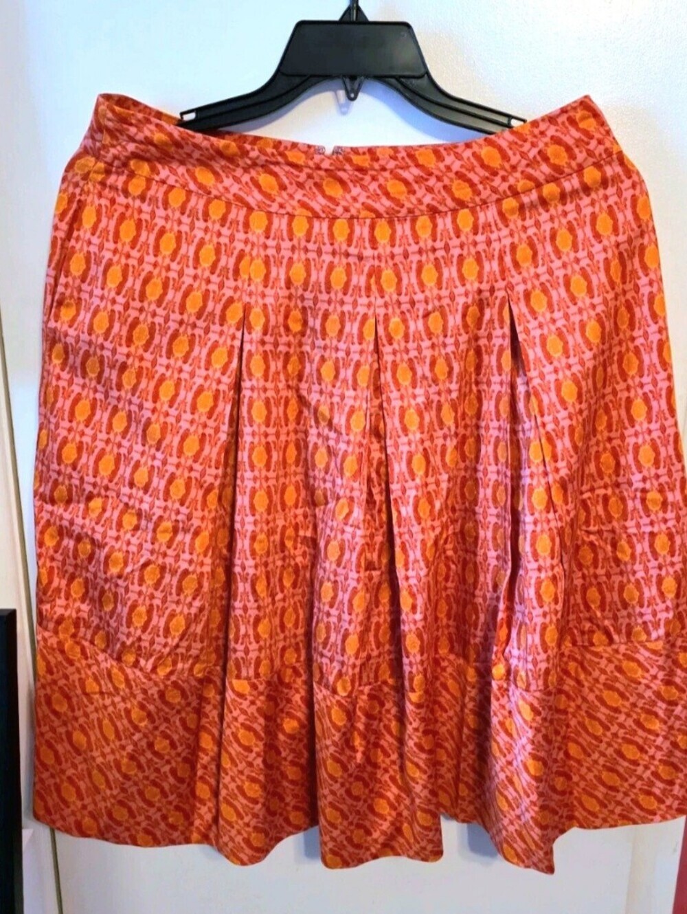 Talbots 100% Cotton A-Line Geometric Orange Skirt Women's Size 10